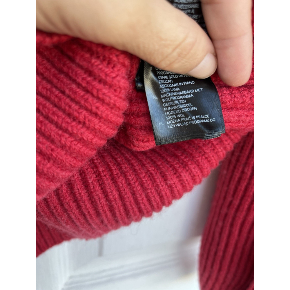 H&M Red Wool Ribbed Knit Sweater US 4 Cropped Slim Fit Long Sleeve - Picture 6 of 13